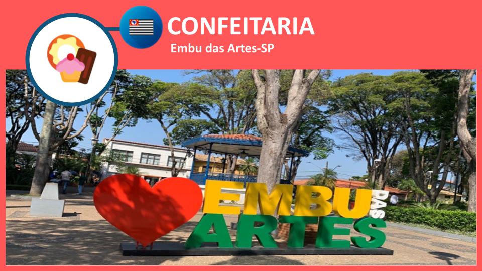 Confeitaria em Embu das Artes-SP com doces artesanais expostos na vitrine